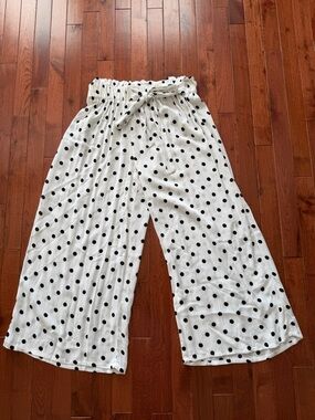 Swim Cover Up pants - White Wide-Leg Polka Dot Pants
